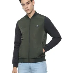 Van Heusen Olive Green Slim Fit Colour Block Jacket-image-9