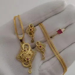 V.K.PAYAL.JEWELLERY Gold-Plated Artificial Stones Studded Pendant Set With Finger Ring-image-68