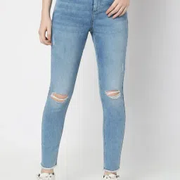 Vero Moda Light Blue Cotton Distressed Jeans-image-78