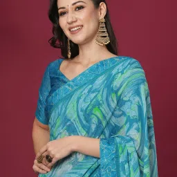 Satrani Blue Georgette Floral Saree With Unstitched Blouse image 4