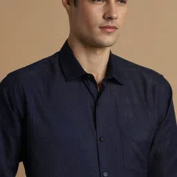 Allen Solly Navy Cotton Slim Fit Checks Shirts image 4