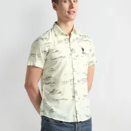 U.S. Polo Assn. Ivory Cotton Slim Fit Printed Shirt image 4