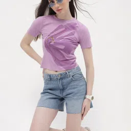 MADAME Lilac Embellished Crop T-Shirt image 4