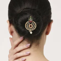 OOMPH Combo of 3 Gold Tone Kundan Hair Bun Pin Juda Pin Ethnic Chandbali Style image 4