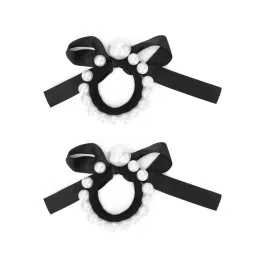OOMPH Combo of 2 Black Nylon Big Pearl Rubber Band Ponytail Holder Stylish Latest image 4