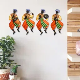 eCraftIndia Set Of 4 Tribal Man Playing Different Musical Instruments Wall Hanging image 2