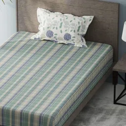 KOPA Green & Blue Microfibre Checks 192 TC Single Bedsheet with 1 Pillow Cover image 4