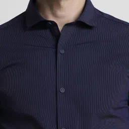 Peter England Navy Skinny Fit Striped Shirts image 4