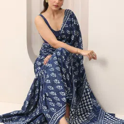 Libas Blue Ethnic Motifs Pattern Saree with Unstitched Blouse image 4