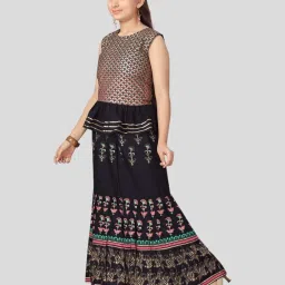 Aarika Kids Golden & Navy Cotton Printed Lehenga Cholis image 4