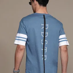 The Roadster Lifestyle Co. Brand Logo Printed Back Drop-Shoulder Sleeves Cotton T-shirt image 1