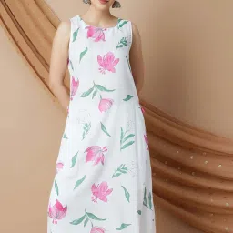 Melange By Lifestyle Off White Cotton Regular Fit Floral Print Kurtas image 4