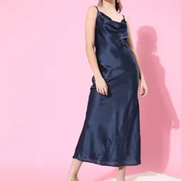 Scorpius Navy Satin Slim Fit Midi Dress-picture-29