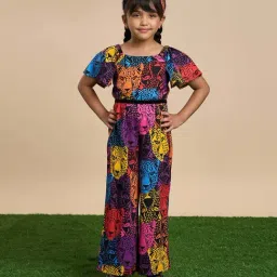 Lil Drama Kids Multicolor Printed Regular Fit Jumpsuits & Hairband-picture-10