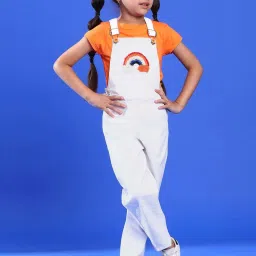 Tales & Stories Kids White Embroidered Dungaree image 4