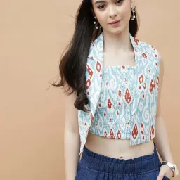 Colour Me By Melange Blue Regular Fit Printed Top image 4