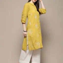 Biba Lime Green Floral Print Straight Kurta image 4