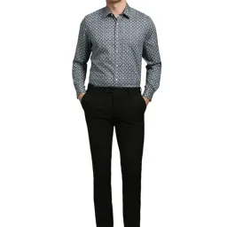 Louis Philippe Grey Cotton Regular fit Geometric Shirt image 4