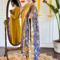 SWORNY FASHION Ethnic Motifs Embroidered Beads and Stones Kurta With Trousers & Dupatta image 3