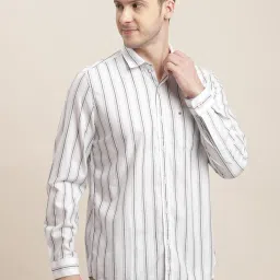 Turtle White Cotton Slim Fit Striped Shirt image 4