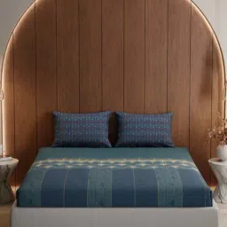 Stoa Paris Lumiere Teal Cotton 240 TC Bed Sheet with 2 Pillow Covers image 3