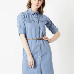Miss Chase Light Blue Denim Relaxed Fit Shirt Dress-image-40