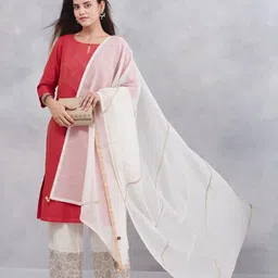 Fabindia Floral Embroidered Cotton Silk Dupatta With Zari image 4