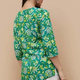 Melange By Lifestyle Green Regular Fit Floral Print Kurti image 2