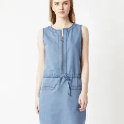 Miss Chase Light Blue Denim Relaxed Fit Shift Dress-image-95