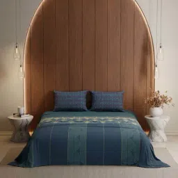 Stoa Paris Lumiere Teal Cotton 240 TC Bed Sheet with 2 Pillow Covers image 4