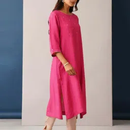 Jaypore Pink Kantha Embroidered Straight Fit Kurta image 3