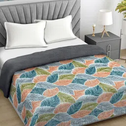 FABINALIV Blue & White Floral Woollen Mild Winter 400 GSM Double Bed Comforter-picture-45