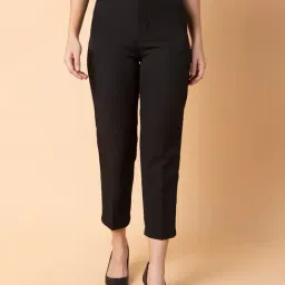 SHOWOFF Black Slim Fit Mid Rise Trousers-image-0