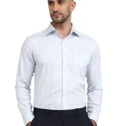 Raymond Medium Blue Cotton Checked Slim Fit Shirt-picture-25