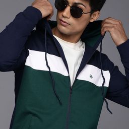 WROGN Men Navy Blue & Teal Green Colourblocked Hooded Sweatshirt-picture-7