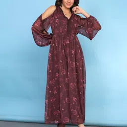 Aanandini Women Floral Printed Slit Sleeve Midi Dress-image-35