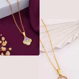 SZN Set Of 2 Gold-Plated Floral Shaped Enamelled Pendants With Chains-picture-15