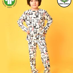 Anthrilo Full Sleeves Seamless Panda & Rainbow Printed Tee With Coordinating Pyjama - White-picture-38