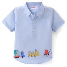Babyhug Cotton Woven  Half  Sleeves Shirt with Truck Print - Blue-picture-19