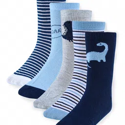 Cute Walk by Babyhug Anti-Bacterial Ankle Length Socks with Stripes & Lion Design Pack of 5 - Blue-picture-16