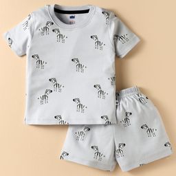 Simply Sinker Knit Half Sleeves Co-ords Shorts Night Suit With Animal Print - Grey-picture-47