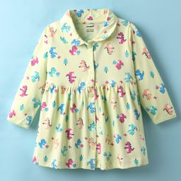CUCUMBER Sinker Knit Full Sleeves Dino Printed Shirt Dress With Collar Neck - Light Green-picture-25