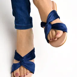 Shoetopia Colour Blocked Knot Designed Sandals - Blue image 1