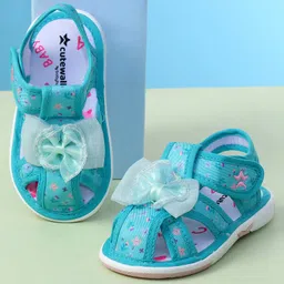Cute Walk by Babyhug Velcro Closure Sandals With Floral Print & Applique - Turquoise-picture-30