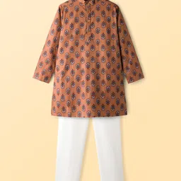Pine Kids Cotton Woven Full Sleeves Kurta Pajama Set with Floral Print - Brown-picture-17