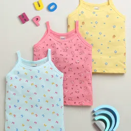 BUMZEE Cotton Knit Pack Of 3 Sleeveless Butterflies & Bunnies Printed Slips - Yellow & Pink-picture-14