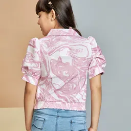Peppermint Linen Knit Half Sleeves Marble Printed Crop Top - Pink image 3