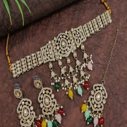 SGA FASHION Women Traditional Kundan Choker Beads Necklace Set-picture-12