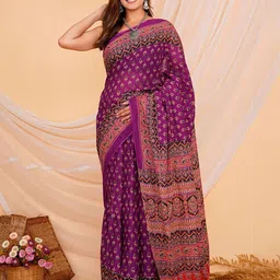 Shivanya  Handicrafts Ajrak Block Pure Cotton Block Print Saree-picture-23