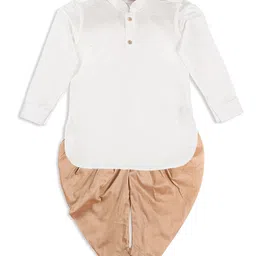 Vastramay Full Sleeves Solid Kurta & Pajama Set - White & Rose Gold image 4